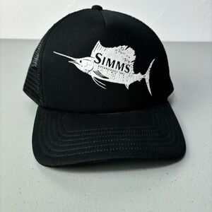 Simms Black Fishing Baseball Hat Cap Snapback Adjustable One Size Cotton Blend